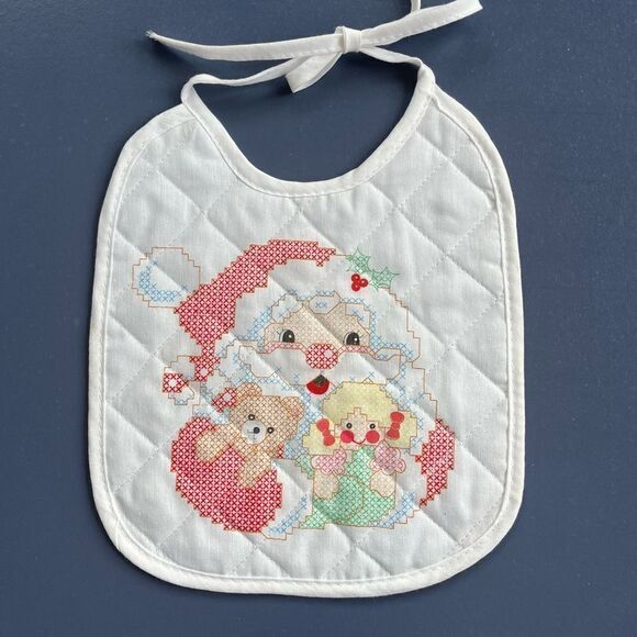 Vintage Bucilla Quilted Bibs Christmas Stamped Cross Stitch Set/6 Santa Reindeer - Picture 3 of 8